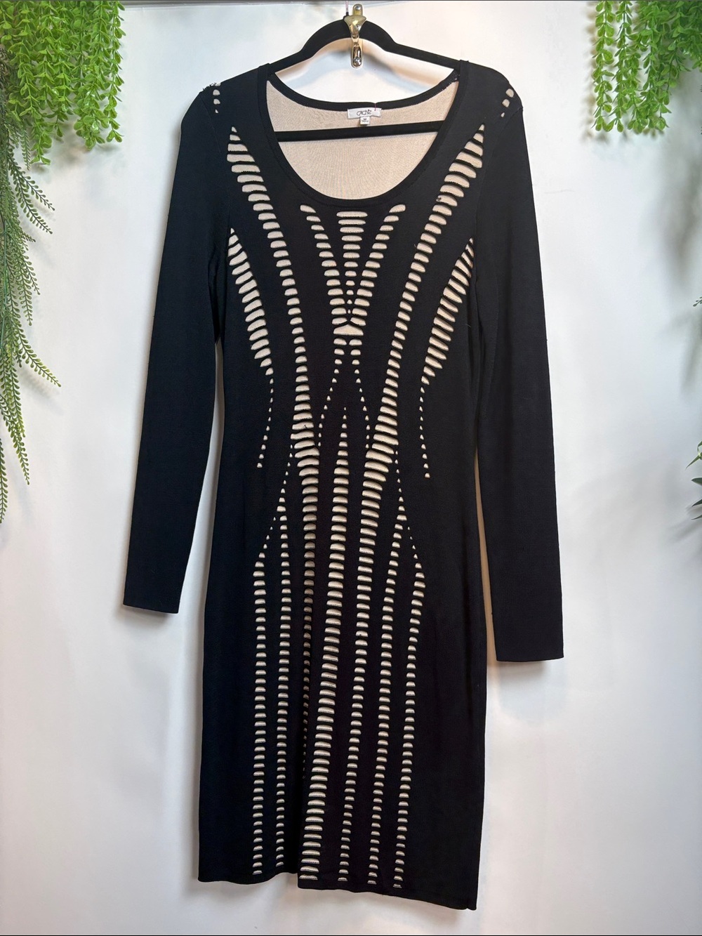 Cache Black Long Sleeve Cutout Bodycon Dress